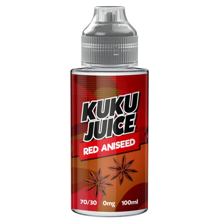 Red aniseed 100ml vape juice by Kuku juice. Nicotine free