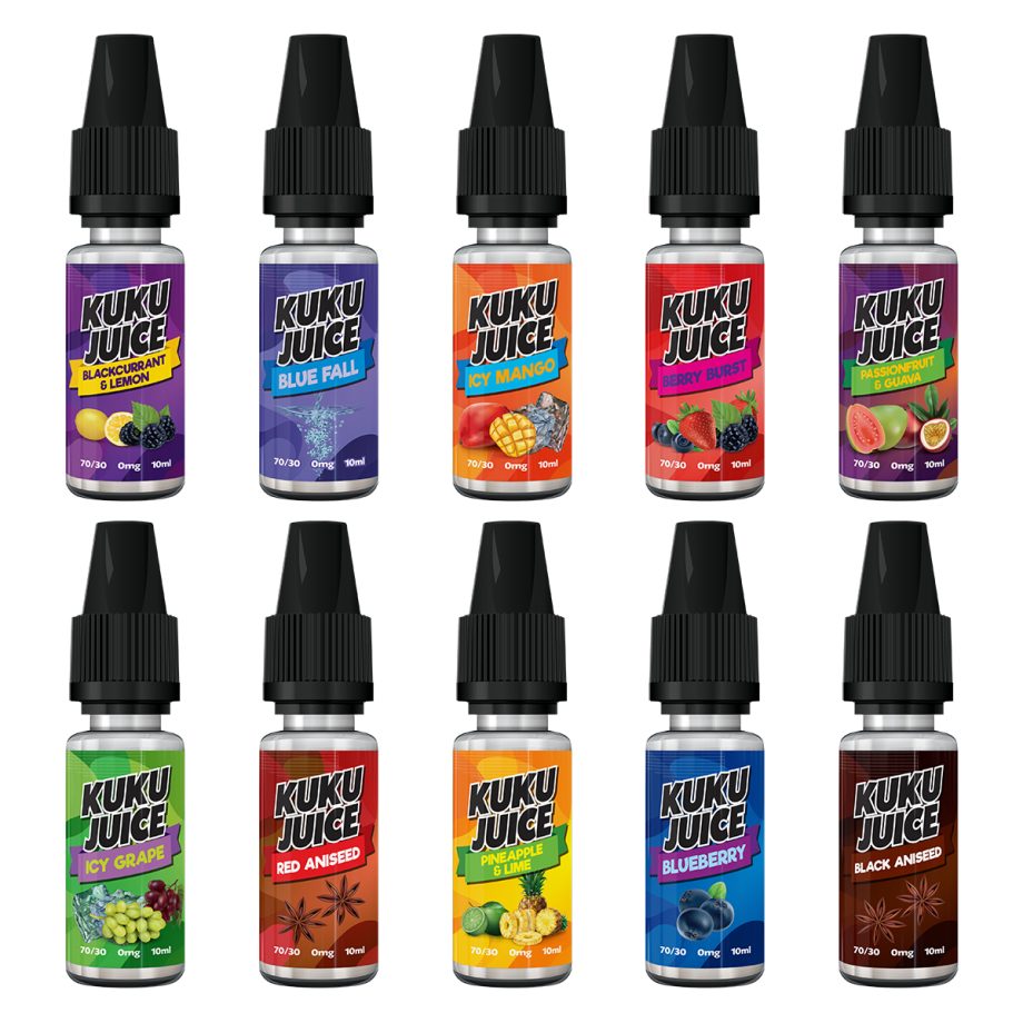 Ten Fruit Pack - 10 x 10ml Berry burst, Blueberry, Icy Grape, Blackcurrant Lemon, Passionfruit Guava & more 70VG/30PG